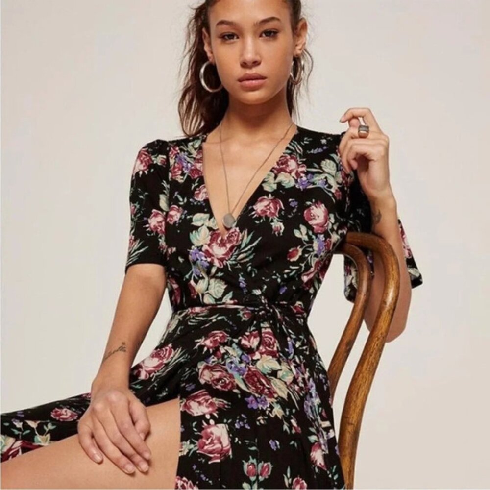 Reformation Laurel Bloom floral midi wrap  dress, size XS